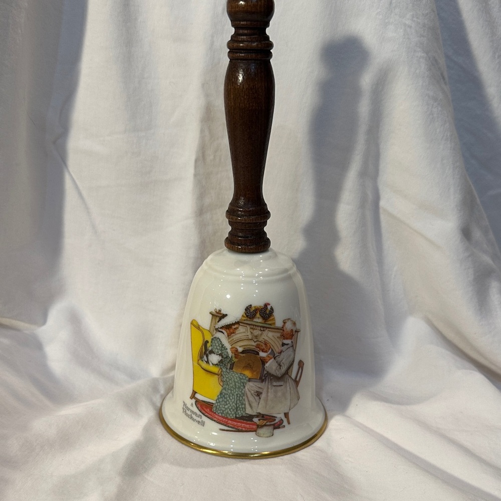 Gorham Art Glass Bell with Brown Handle and Colorful Design